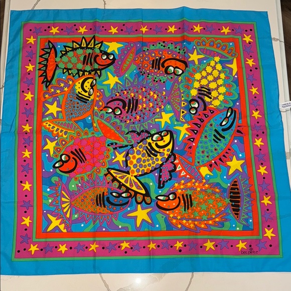 Bec Pierce Australia Fish Design Scarf with Folk Art Flair - Picture 1 of 6